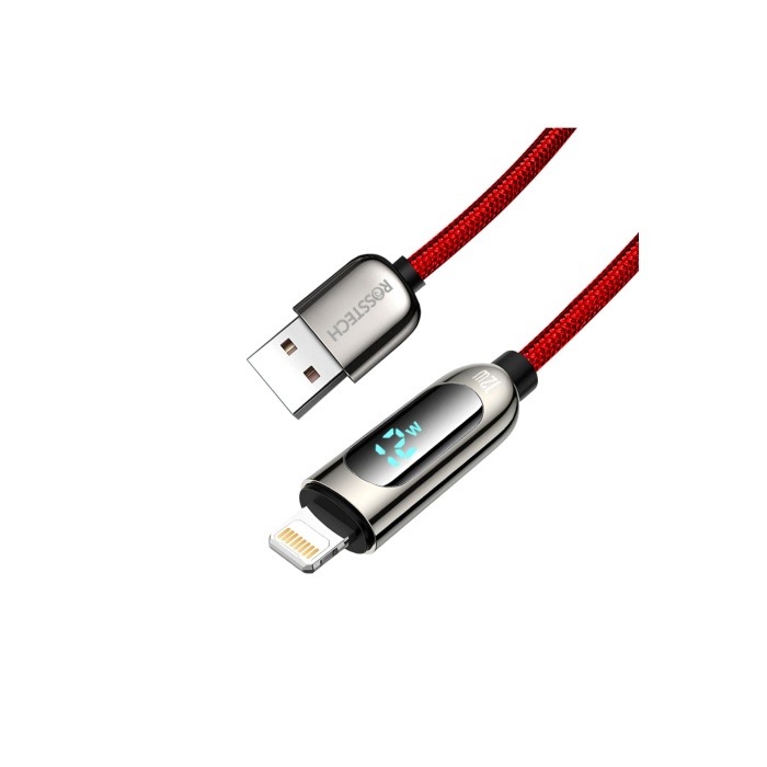 12w Lightning To Usb Dijital Ekranlı Hızlı Şarj Kablosu 1.2m (Rosstech Türkiye Garantili)