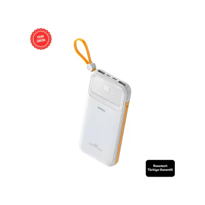 Rosstech RS-500 20.000MAH 22.5W Pd Powerbank Dijital Ekranlı 6 Portlu Dahili Çift Kablolu - Beyaz