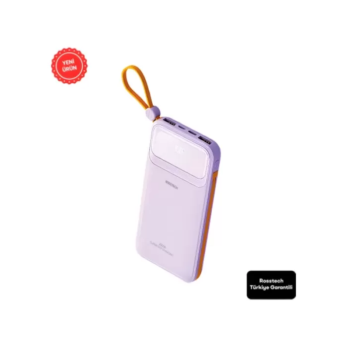 Rosstech RS-500 20.000MAH 22.5W Pd Powerbank Dijital Ekranlı 6 Portlu Dahili Çift Kablolu - Lila