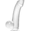 Kristal Pürüzsüz Yüzeyli Şeffaf Silikon Vantuzlu Testisli 15cm Dildo