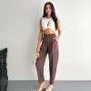 Kadın Yüksel Bel Rahat Paça Pantalon - Kahverengi