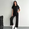 Osy Modal Yumuşak Dokulu Kumaş Kısa Kollu Yakalı T-shirt Pantalon ikili Takım- Siyah