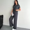 Osy Modal Yumuşak Dokulu Kumaş Kısa Kollu Yakalı T-shirt Pantalon ikili Takım- Antrasit