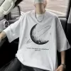 Erkekler için Siyah Tişört Grafik Genç Emo Vintage Gotik Rahat Büyük Beden Kısa Kollu Tişört Giysi Üst - Beyaz