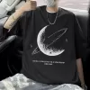 Erkekler için Siyah Tişört Grafik Genç Emo Vintage Gotik Rahat Büyük Beden Kısa Kollu Tişört Giysi Üst- Siyah