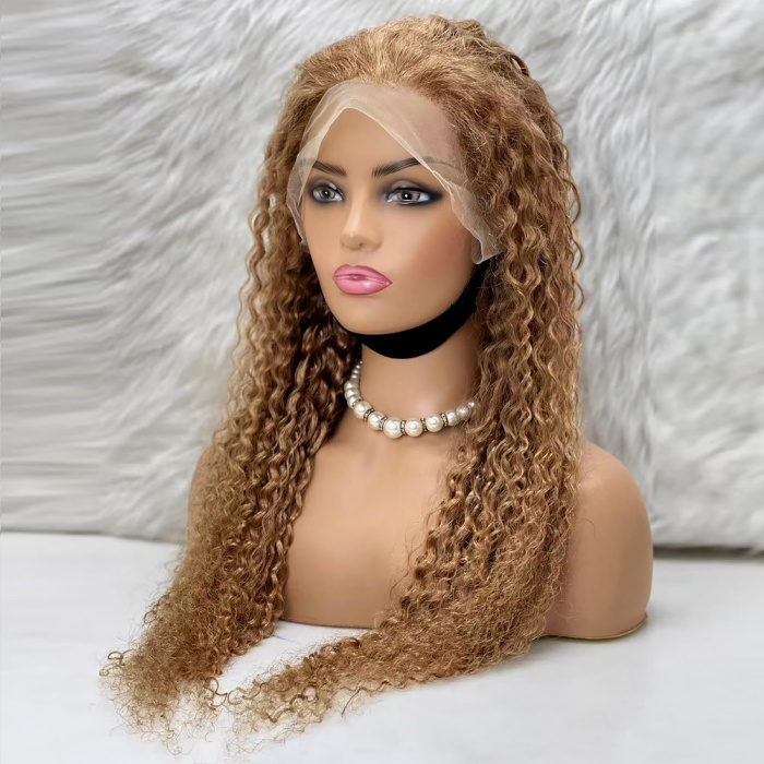 Afro Dalga Front Lace Gerçek Tül Peruk - Sıcak Karamel - 70-75cm