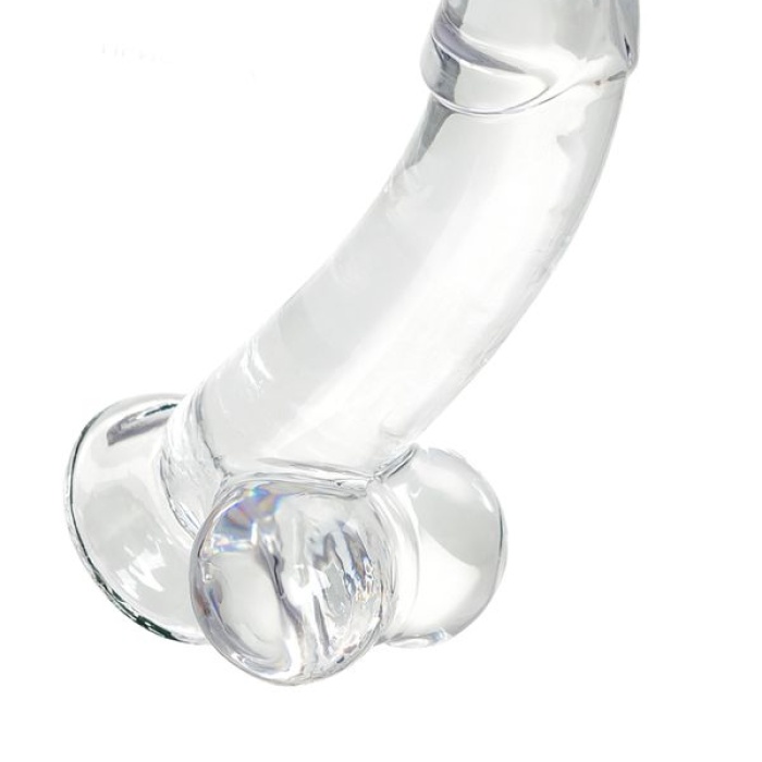 Kristal Pürüzsüz Yüzeyli Şeffaf Silikon Vantuzlu Testisli 15cm Dildo