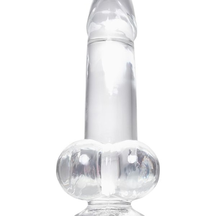 Kristal Pürüzsüz Yüzeyli Şeffaf Silikon Vantuzlu Testisli 15cm Dildo