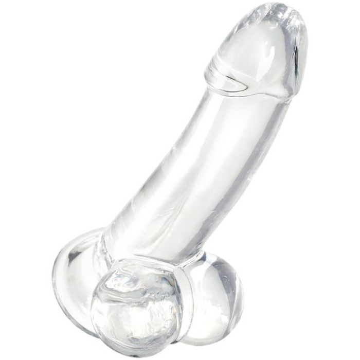 Kristal Pürüzsüz Yüzeyli Şeffaf Silikon Vantuzlu Testisli 15cm Dildo