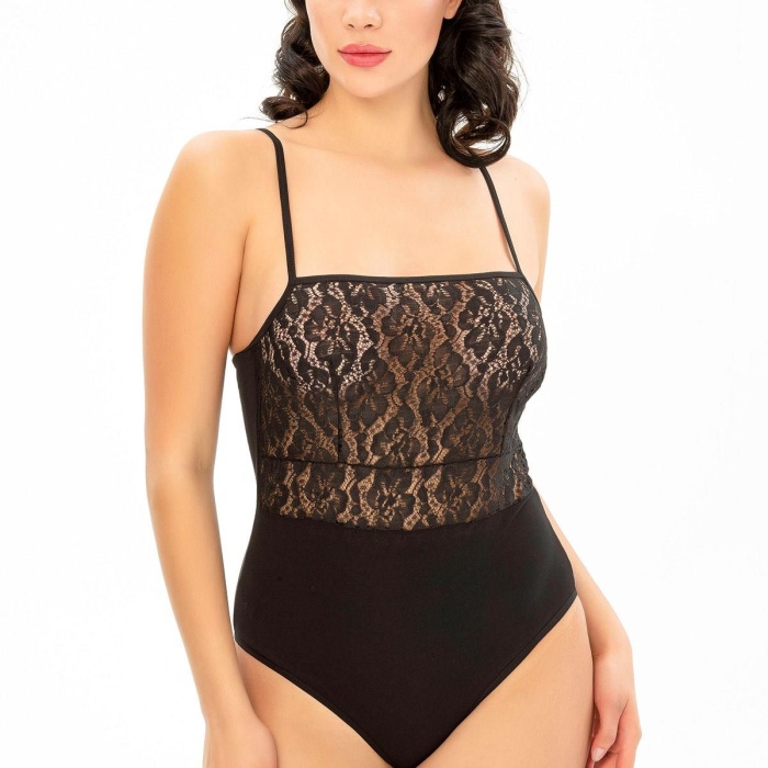 Kare Yaka Sıfır Kol Siyah Renk Kadın Babydoll