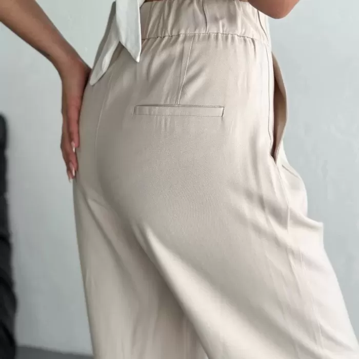 Kadın Yüksel Bel Rahat Paça Pantalon - Kırık Beyaz