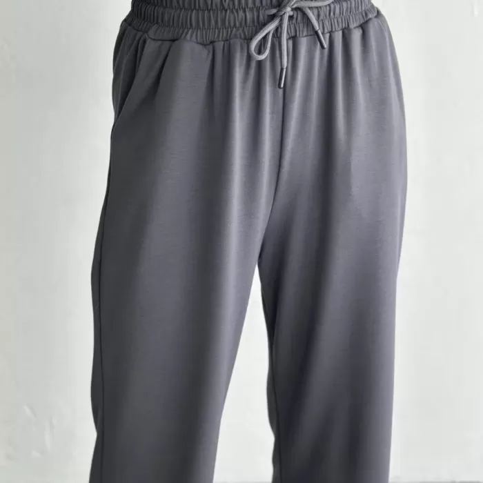 Osy Modal Yumuşak Dokulu Kumaş Kısa Kollu Yakalı T-shirt Pantalon ikili Takım- Antrasit