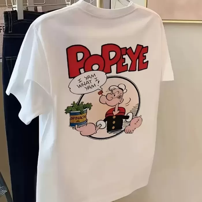 Erkek Oversize Tişörtü  Popeye the Sailor Retro Vintage Ispanak | Hediye olarak idealdir, farklı boyutları mevcuttur. - Beyaz