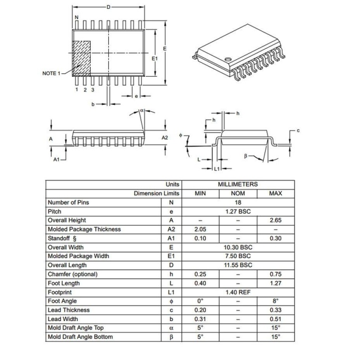 PIC16F1826 I/SO SMD SOIC-18 8-Bit 32 MHz Mikrodenetleyici