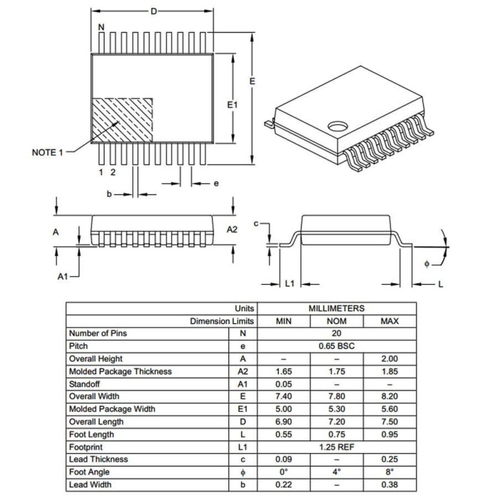 PIC16F1827 I/SS SMD SSOP-20 8-Bit 32 MHz Mikrodenetleyici