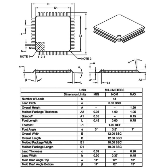 PIC16F1937-E/PT Smd 8-Bit 32 MHz Mikrodenetleyici Tqfp44