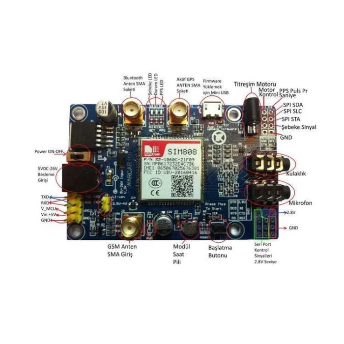 SIM808 Arduino - Raspberry Pi GSM - GPS - GPRS Geliştirme Modülü (IMEI No Kayıtlıdır)