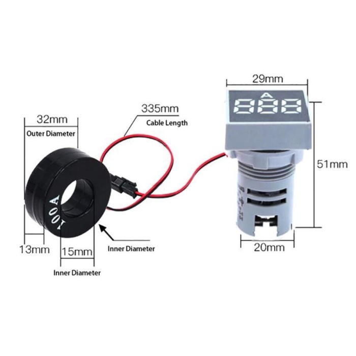 50-500Vac 0-100A Led Dijital Voltampermetre - Mavi