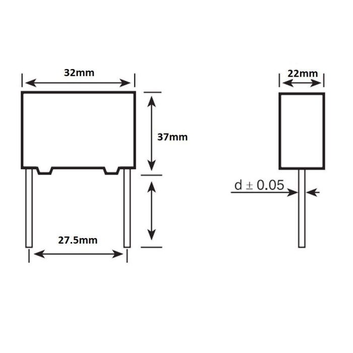 22uF 500Vdc 5% Polyester Kondansatör 27.5mm