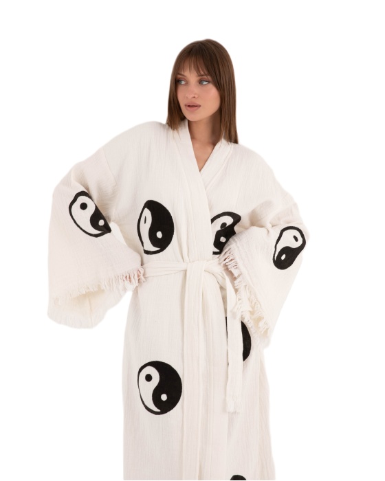 Bornoz ,Plaj Kıyafeti,Kimono , Kaftan ,Sabahlık  Ying Yang Göz Desen Baskılı