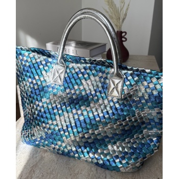 VEGA LUX TOTE DERİ AURA  İTHAL SİLVER BLUE   ÇANTA