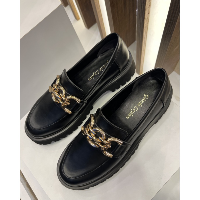 CLA SİYAH GOLD TOKALI HAKİKİ DERİ KADIN LOAFER BABET