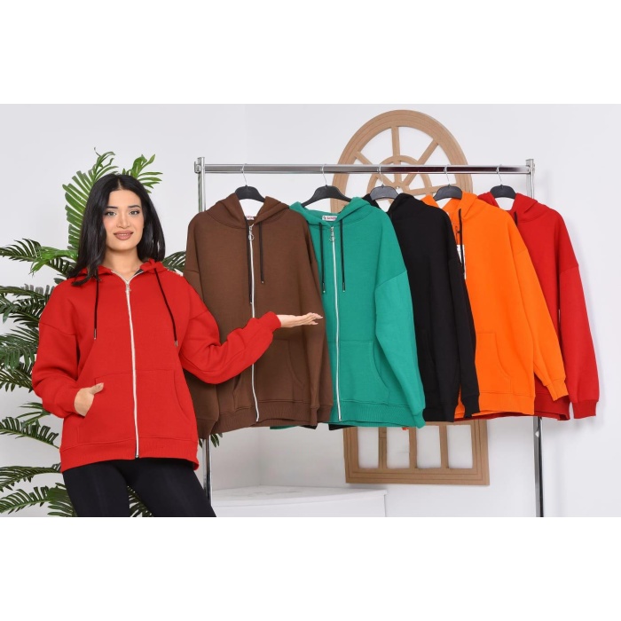 Kapüşonlu Oversize Fermuarlı Sweatshirt