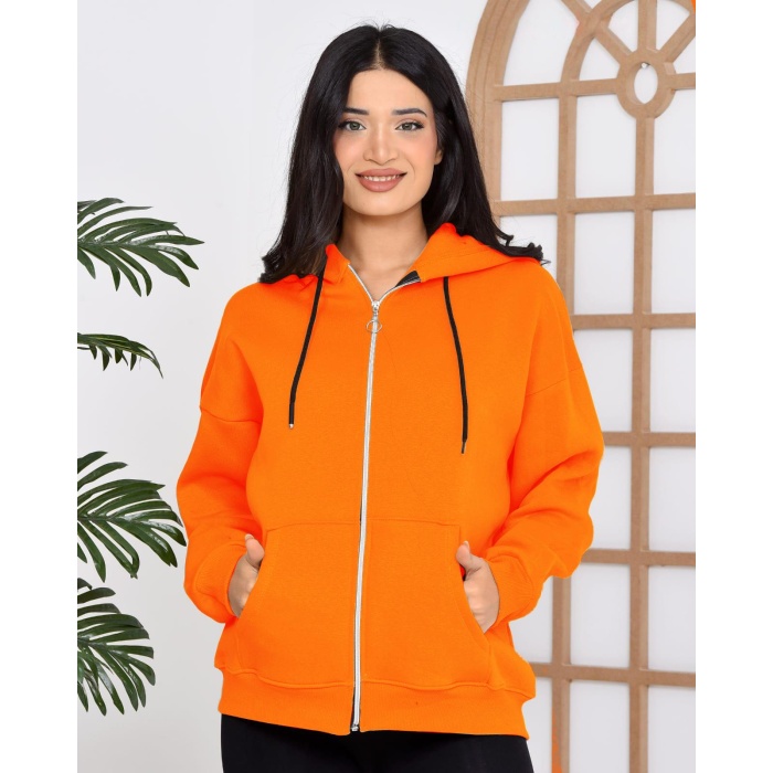 Kapüşonlu Oversize Fermuarlı Sweatshirt