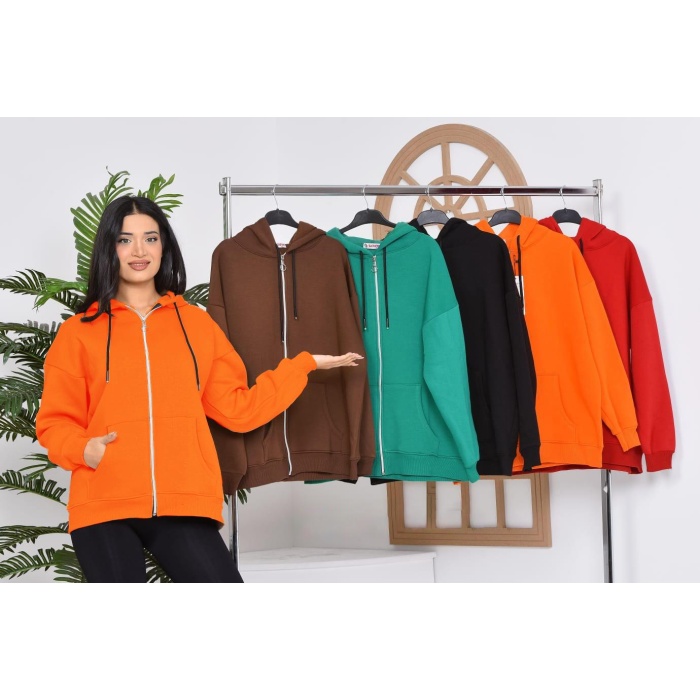 Kapüşonlu Oversize Fermuarlı Sweatshirt