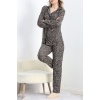 Düğmeli Süet Pijama Takımı Leopar - 6486.1902.