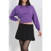 Bisiklet Yaka İki İplik Crop Sweat Mor - 40045.555.