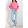 3 İplik Kapşonlu Crop Sweat Pembe - 20959.1878.