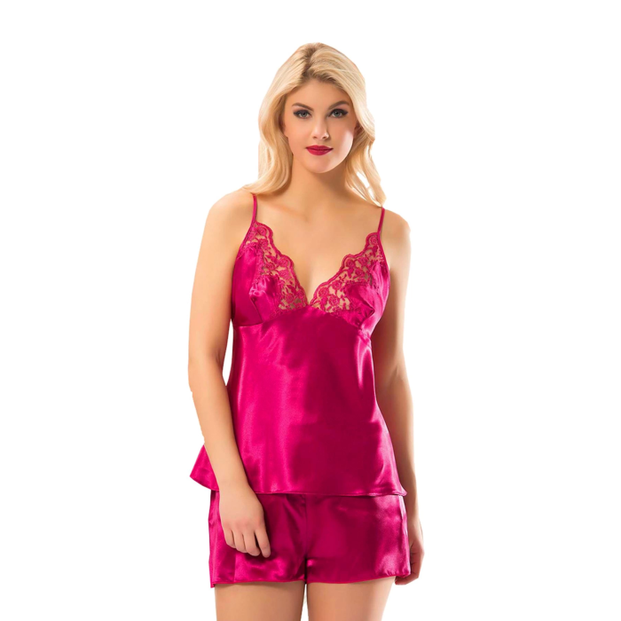 Fuşya Saten Babydoll Şortlu Takım - 297