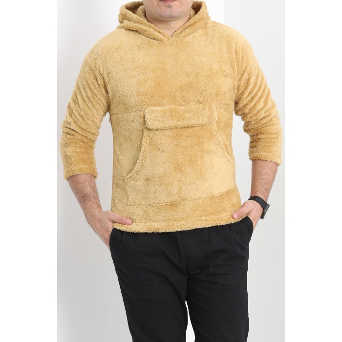 Kanguru Cep Kapşonlu Peluş Sweat Camel - 9062.1153.