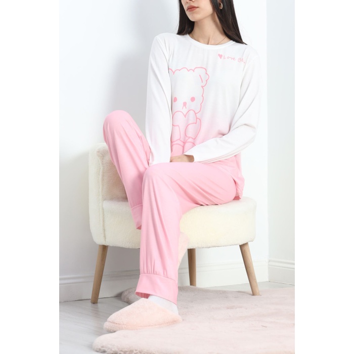 Milan Kumaş Baskılı Pijama Takımı Pembe - 20782.1890.