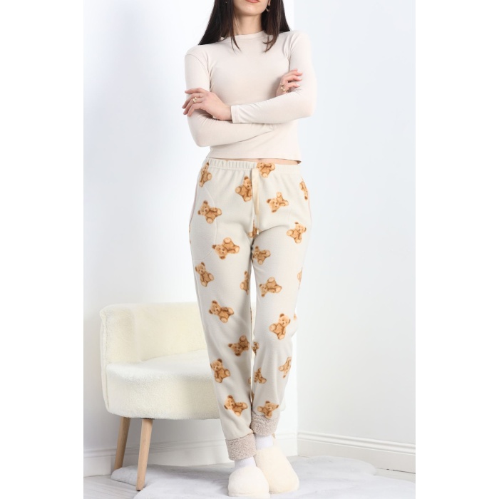 Paçası Peluşlu Polar Cepli Pijama Altı Taş - 20581.1287.