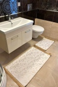 Bambu Beyaz Gold Deri Taban 2li Banyo Paspas Seti (60x100 - 40x60)