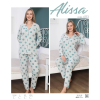 Alissa 6113 Bayan Yeşil Puanlı Patlı Uzun Kol Pijama Takımı