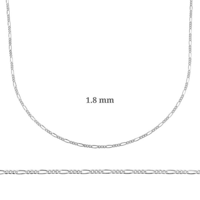 1.8 mm Gümüş Figaro Zincir - 0.50 mikron