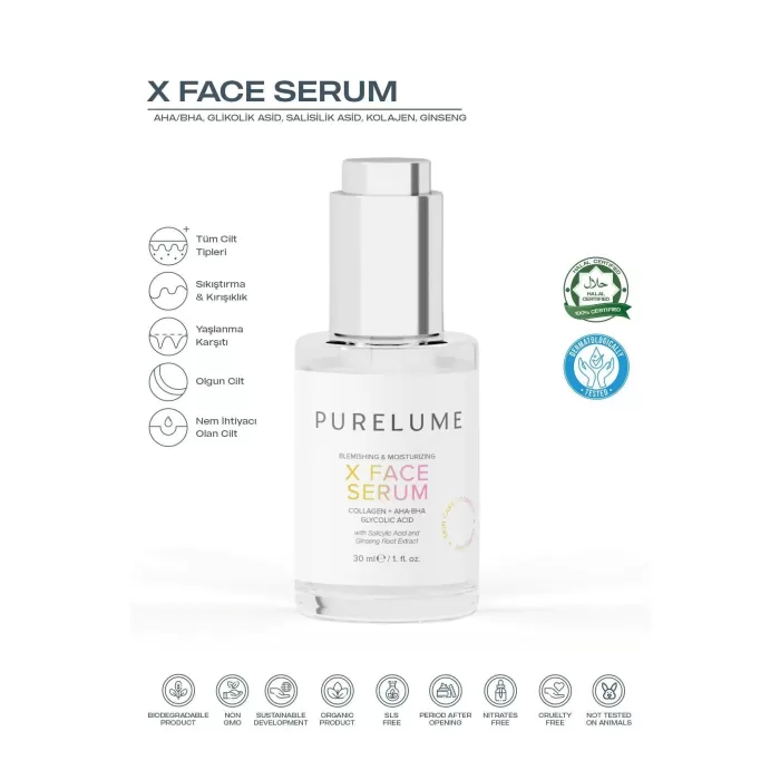 PURELUME X FACE AHA + BHA İÇEREN PEELING ETKLİ LEKE KARŞITI YÜZ BAKIM SERUMU 30 ML