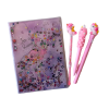 Simli ve Sulu Kapaklı A5 Defter ve 3 Adet Kalem 4lü Set- FlamingoDesenli