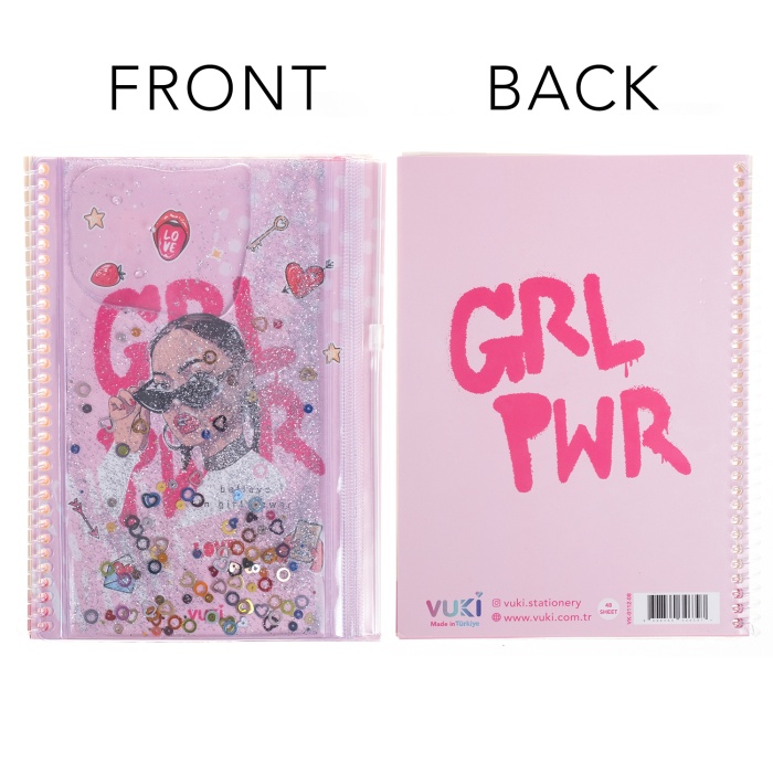 Girl Power Simli ve Sulu Kapaklı Kalem Kutulu A5 Defter