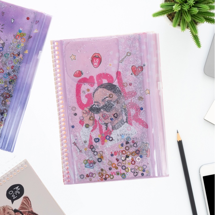 Girl Power Simli ve Sulu Kapaklı Kalem Kutulu A5 Defter