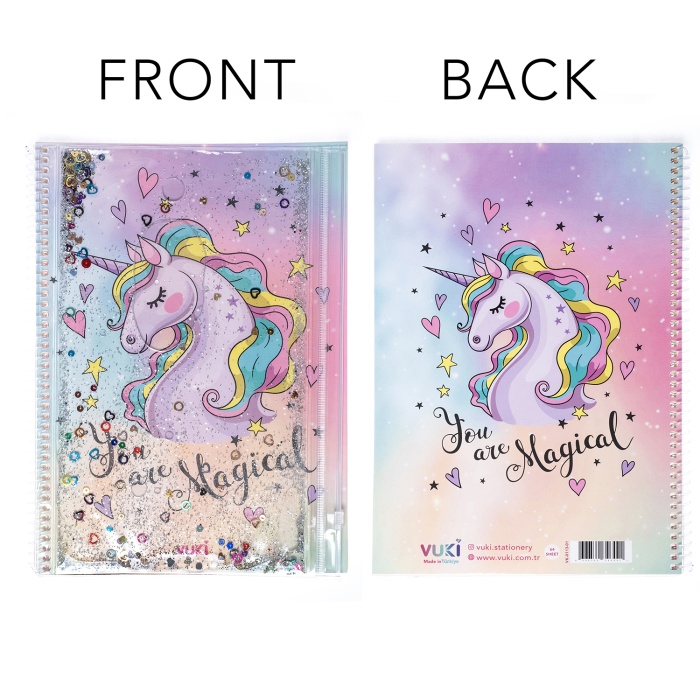 Unicorn Simli ve Sulu Kapaklı Kalem Kutulu A4 Defter