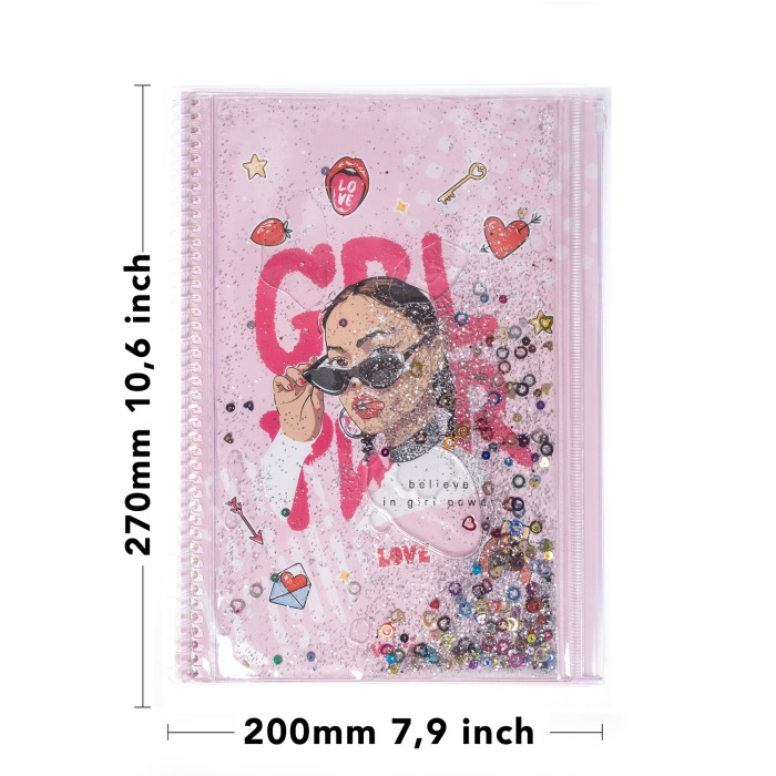 Girl Power Simli ve Sulu Kapaklı Kalem Kutulu A4 Defter