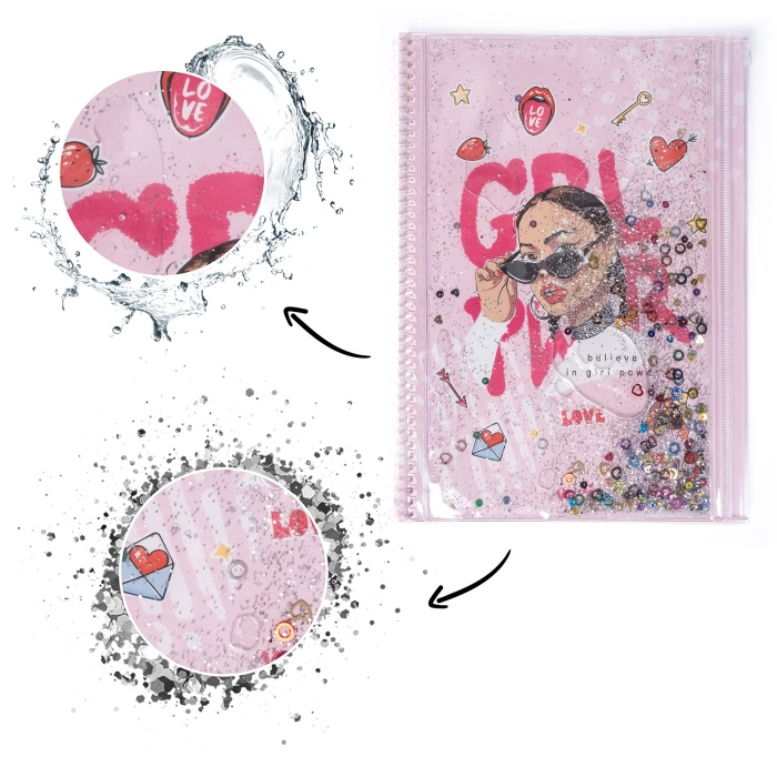 Girl Power Simli ve Sulu Kapaklı Kalem Kutulu A4 Defter