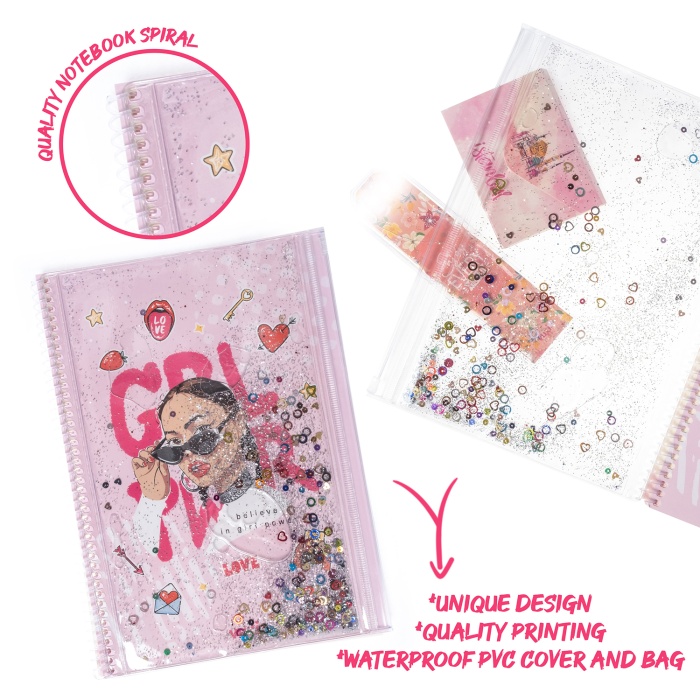 Girl Power Simli ve Sulu Kapaklı Kalem Kutulu A4 Defter