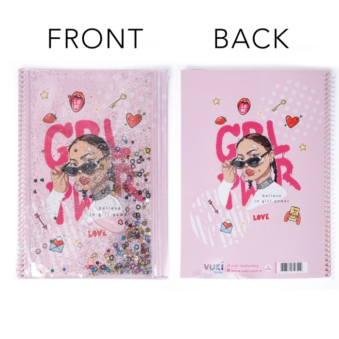 Girl Power Simli ve Sulu Kapaklı Kalem Kutulu A4 Defter