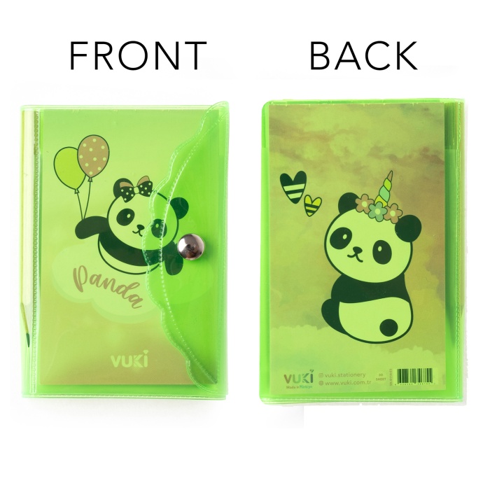 Panda Renkli Kapaklı Mini 3 Bölmeli Kalemli Defter