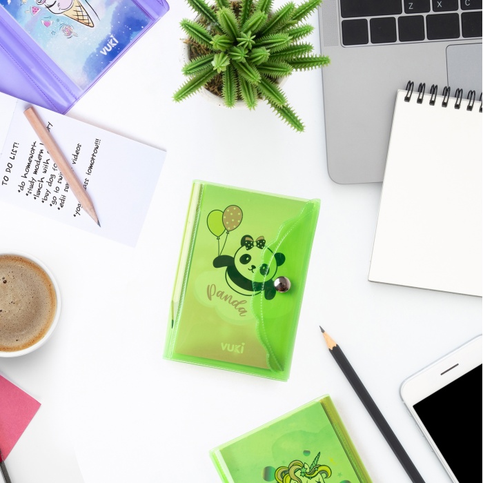 Panda Renkli Kapaklı Mini 3 Bölmeli Kalemli Defter